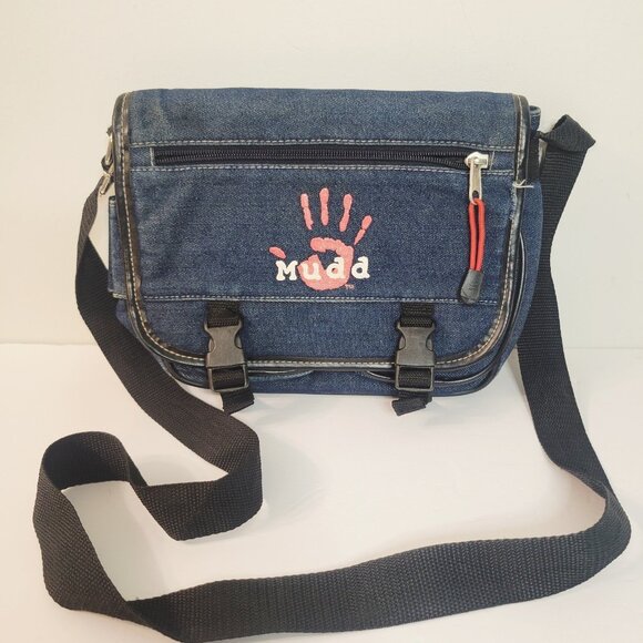 Vtg Mudd Denim Jean Blue Crossbody Bag Purse Y2K Satchel Bag Lots of Pockets - Picture 1 of 11